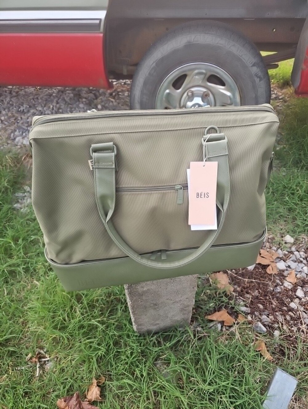 BEIS Olive Laptop Tote with Front Zip Pocket